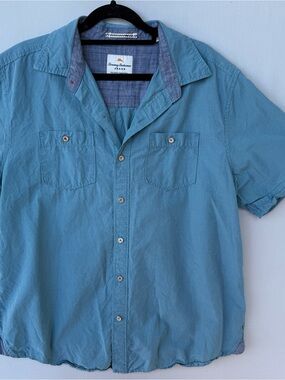 Tommy Bahama Lightweight Blue Subtle Checkered Short-Sleeve Button-Up Shirt